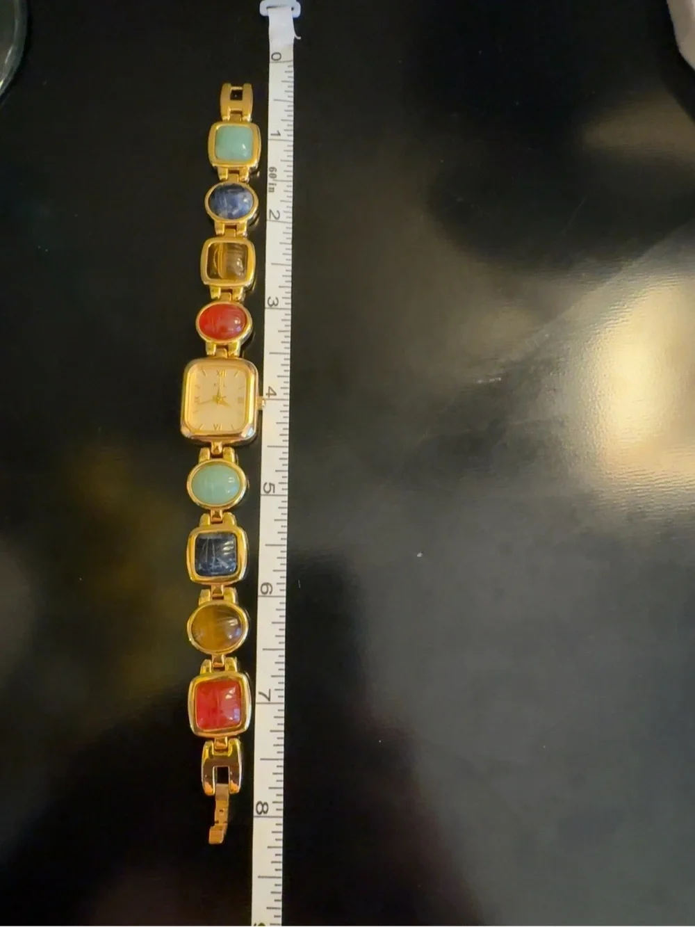 KJL Kenneth Jay Lane Genuine Gemstone Gold Tone Bracelet Watch Vintage